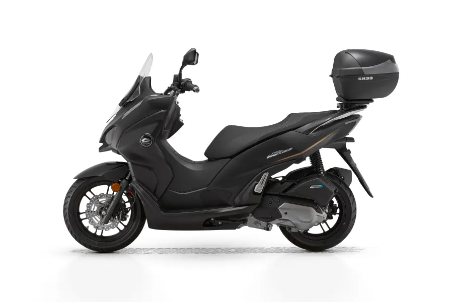 360 изглед на хибриден скутер QJ Motor MTX 125 черен мат – ляв профил