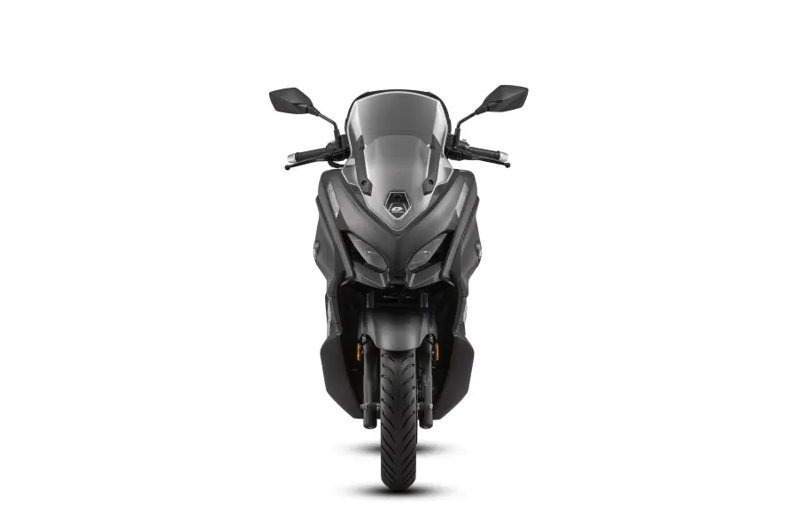 360 изглед на хибриден скутер QJ Motor MTX 125 черен мат – директно отпред